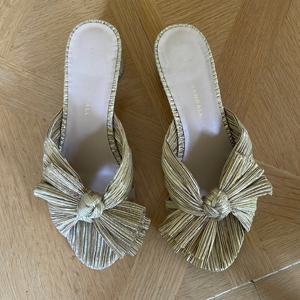 Loeffler Randall Gold Pleated Bow Heels